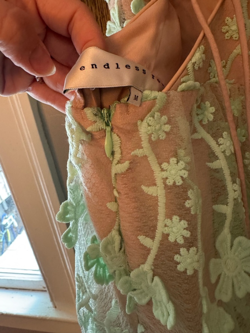 Endless Rose Mint Floral Appliqué Tiered Midi Dress - Picture 6 of 7